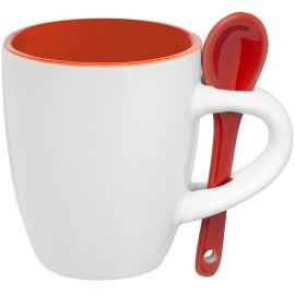 Кофейная кружка Pairy с ложкой, оранжевая с красной, Цвет: красный, оранжевый, Объем: 100, Размер: кружка: диаметр 5,8 см, высота 6,9 с