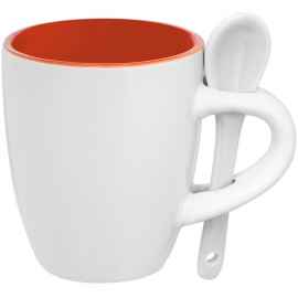 Кофейная кружка Pairy с ложкой, оранжевая с белой, Цвет: белый, оранжевый, Объем: 100, Размер: кружка: диаметр 5,8 см, высота 6,9 с