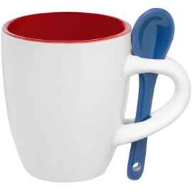 Кофейная кружка Pairy с ложкой, красная с синей, Цвет: красный, синий, Объем: 100, Размер: кружка: диаметр 5,8 см, высота 6,9 с