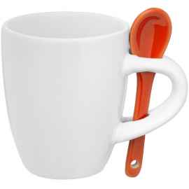 Кофейная кружка Pairy с ложкой, белая с оранжевой, Цвет: оранжевый, Объем: 100, Размер: кружка: диаметр 5