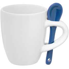 Кофейная кружка Pairy с ложкой, белая с синей, Цвет: синий, Объем: 100, Размер: кружка: диаметр 5