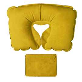 Подушка  надувная дорожная в футляре, желтый, 43,5х27,5 см, твил, шелкография, Цвет: желтый