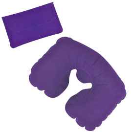 Подушка надувная дорожная в футляре, фиолетовый, 43,5х27,5 см, твил, шелкография, Цвет: фиолетовый