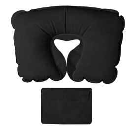 Подушка надувная дорожная в футляре, черный, 43,5 х 27,5 см, твил, шелкография, Цвет: Чёрный