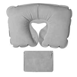 Подушка надувная дорожная в футляре, серый, 43,5х27,5 см, твил, шелкография, Цвет: серый