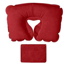 Подушка надувная дорожная в футляре, красный, 43,5х27,5 см, твил, шелкография, Цвет: красный