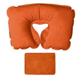 Подушка надувная дорожная в футляре, оранжевый, 43,5х27,5 см, твил, шелкография, Цвет: оранжевый