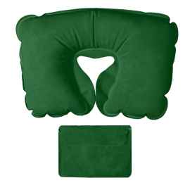 Подушка надувная дорожная в футляре, зеленый, 43,5х27,5 см, твил, шелкография, Цвет: зеленый