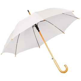 Зонт-трость с деревянной ручкой, полуавтомат, белый, D=103 см, L=90см, 100% полиэстер, Цвет: белый