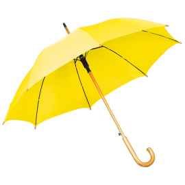 Зонт-трость с деревянной ручкой, полуавтомат, желтый, D=103 см, L=90см, 100% полиэстер, Цвет: желтый