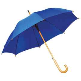 Зонт-трость с деревянной ручкой, полуавтомат, ярко-синий, D=103 см, L=90см, 100% полиэстер, Цвет: ярко-синий