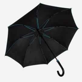 Зонт-трость 'Back to black', полуавтомат, 100% полиэстер, черный с голубым, Цвет: тёмно-серый, голубой
