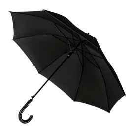 Зонт-трость OXFORD с ручкой из искусственной кожи ,чёрный, полуавтомат, 100% полиэстер, Цвет: Чёрный