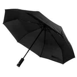 Зонт PRESTON складной с ручкой-фонариком, полуавтомат, черный, D=100 см, 100% полиэстер, Цвет: Чёрный