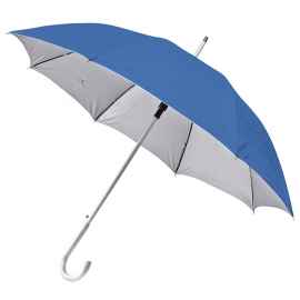 Зонт-трость с пластиковой ручкой  'под алюминий' 'Silver', полуавтомат, синий с серебром, D=103 см,, Цвет: синий, серебристый