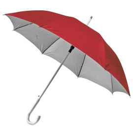 Зонт-трость с пластиковой ручкой  'под алюминий' 'Silver', полуавтомат, красный с серебром, D=103 cм, Цвет: красный, серебристый