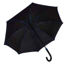 Зонт-трость 'Back to black', полуавтомат, 100% полиэстер, черный с синим, Цвет: черный, синий