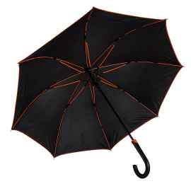 Зонт-трость 'Back to black', полуавтомат, 100% полиэстер, черный с оранжевым, Цвет: черный, оранжевый