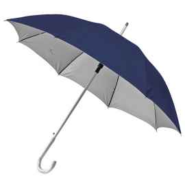 Зонт-трость с пластиковой ручкой  'под алюминий' 'Silver', полуавтомат, темно-синий с серебром, D=103, Цвет: темно-синий, серебристый