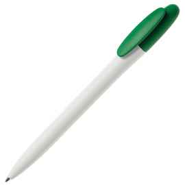 Ручка шариковая BAY, белый корпус/зеленый клип, непрозрачный пластик, Цвет: зеленый