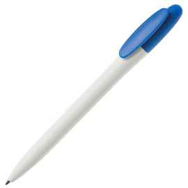 Ручка шариковая BAY, белый корпус/лазурный клип, непрозрачный пластик, Цвет: лазурный