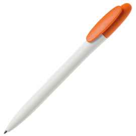 Ручка шариковая BAY, белый корпус/оранжевый клип, непрозрачный пластик, Цвет: оранжевый