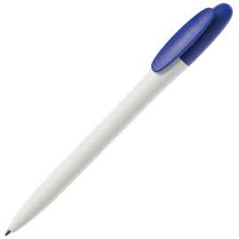 Ручка шариковая BAY, белый корпус/синий клип, непрозрачный пластик, Цвет: синий