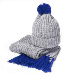 Вязаный комплект шарф и шапка GoSnow, меланж c фурнитурой, синий, 70% акрил,30% шерсть, Цвет: синий