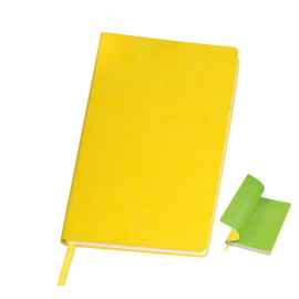 Бизнес-блокнот 'Funky', 130*210 мм, желтый, зеленый форзац, мягкая обложка, блок- линейка, Цвет: желтый, зеленый