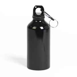 Бутылка для воды 'Mento-1', алюминиевая, с карабином, 400 мл., черный, Цвет: Чёрный