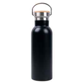 Бутылка для воды DISTILLER, 500мл. черный, нержавеющая сталь, бамбук, Цвет: Чёрный