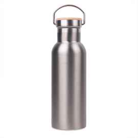 Бутылка для воды DISTILLER, 500мл. серебристый, нержавеющая сталь, бамбук, Цвет: серебристый