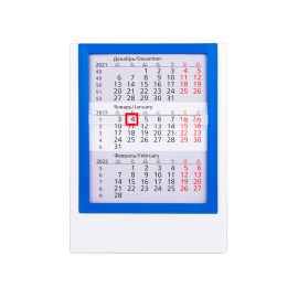 Календарь настольный на 2 года, белый с синим, 12,5х16 см, пластик, шелкография, тампопечать, Цвет: синий, белый