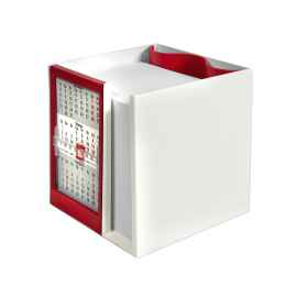 Календарь настольный  на 2 года с кубариком, белый с красным, 11х10х10 см, пластик, Цвет: красный, белый