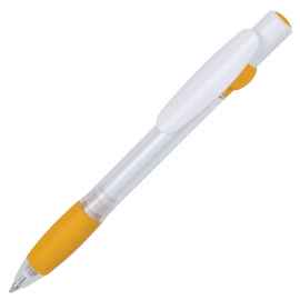 ALLEGRA SWING, ручка шариковая, желтый/белый, прозрачный корпус, белый барабанчик, пластик, Цвет: желтый, белый