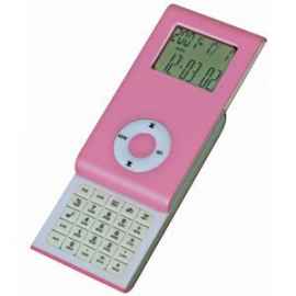 Калькулятор раздвижной с календарем и часами, розовый, 9,6х5х1,4 см, пластик, тампопечать, Цвет: розовый