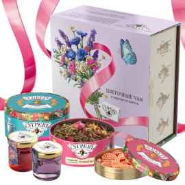 Подарочный набор 'Весенний букет' с вареньем и цветочным чаем, Цвет: разные цвета, Размер: 15 х 15 х 6,5 см