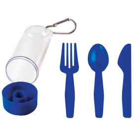 Набор 'Pocket':ложка,вилка,нож в футляре с карабином, синий, 4,2х15см,пластик, Цвет: синий
