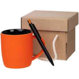 Набор Color Block: кружка и ручка, оранжевый с черным, Цвет: черный, оранжевый