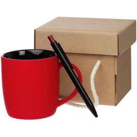 Набор Color Block: кружка и ручка, красный с черным, Цвет: черный, красный