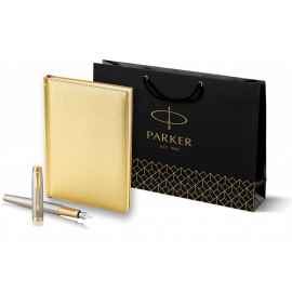 Подарочный набор Parker: ежедневник, ручка перьевая Parker IM Premium Warm Silver Grey GT, цвет чернил синий