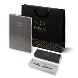 Подарочный набор: Шариковая ручка Parker Jotter Essential, St. Steel СT и Ежедневник  недатированный, серый