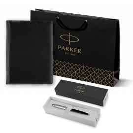Подарочный набор: Шариковая ручка Parker Jotter Essential, Satin Black CT, стержень: Mblue, в подарочной упаковке и черный недатированный ежедневник