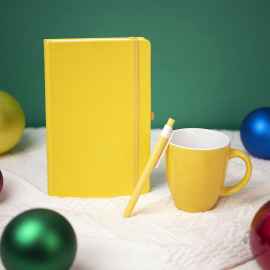 Подарочный набор HAPPINESS: блокнот, ручка, кружка, жёлтый, Цвет: желтый