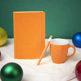 Подарочный набор HAPPINESS: блокнот, ручка, кружка, оранжевый, Цвет: оранжевый