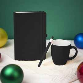 Подарочный набор HAPPINESS: блокнот, ручка, кружка, чёрный, Цвет: Чёрный