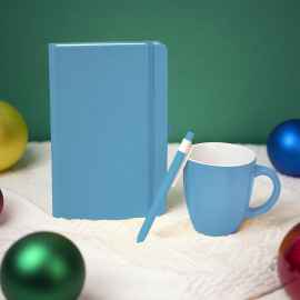 Подарочный набор HAPPINESS: блокнот, ручка, кружка, голубой, Цвет: голубой