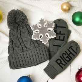 Подарочный набор HUG: варежки, шапка, украшение новогоднее, серый, Цвет: серый