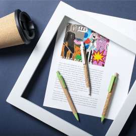 Ручка шариковая DESOK, синий, переработанный картон, пшеничная солома, ABS пластик, 13,7 см, Цвет: синий, изображение 3