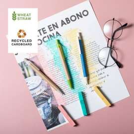 Ручка шариковая DESOK, зеленый, переработанный картон, пшеничная солома, ABS пластик, 13,7 см, Цвет: зеленый, изображение 4